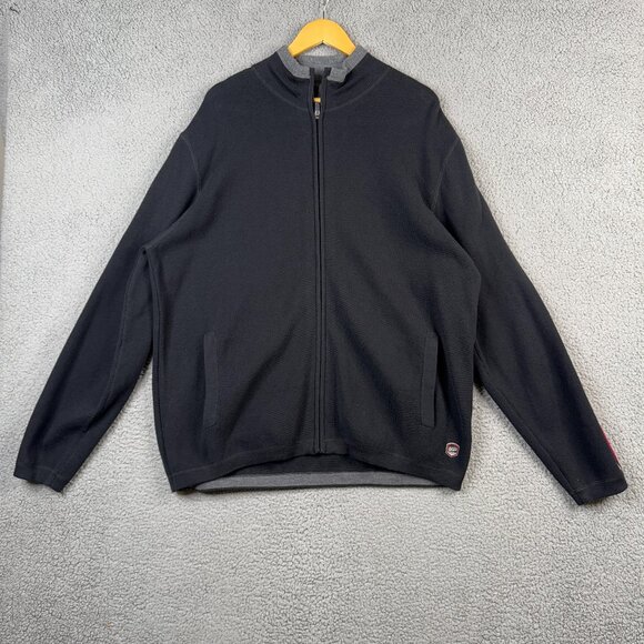 Eddie Bauer Sweater Mens XL Black Red Strpes Full Zip High Neck Deadstock Y2K - Picture 1 of 15